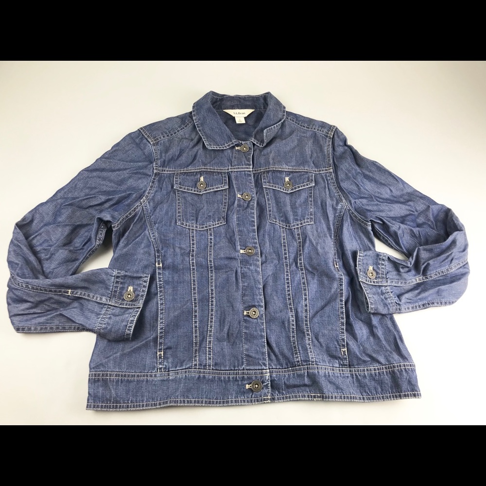 LL Bean Women Denim Button Lyocell Blue Jacket S